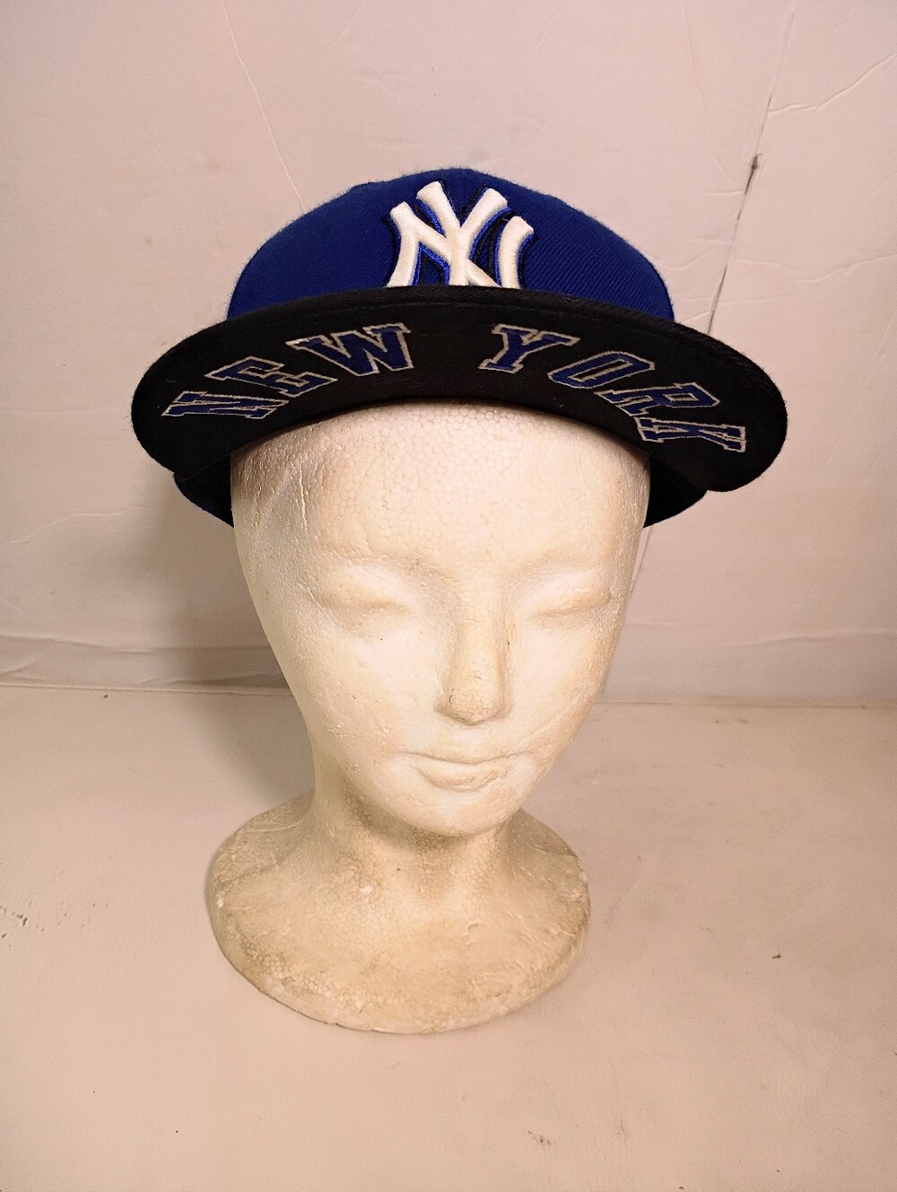 VTG Style NY Yankees New Era 5950 Fitted Hat Sz 7 (Wool) Undervisor Script HTF